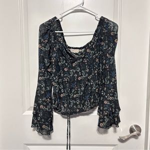 Urban Girl Black & Multicolor Flower Floral Long Sleeve Flowy Boho Blouse